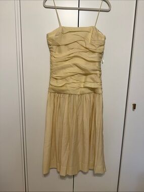 Zara Pale Cream Spaghetti-Strap Ruched Midi Dress